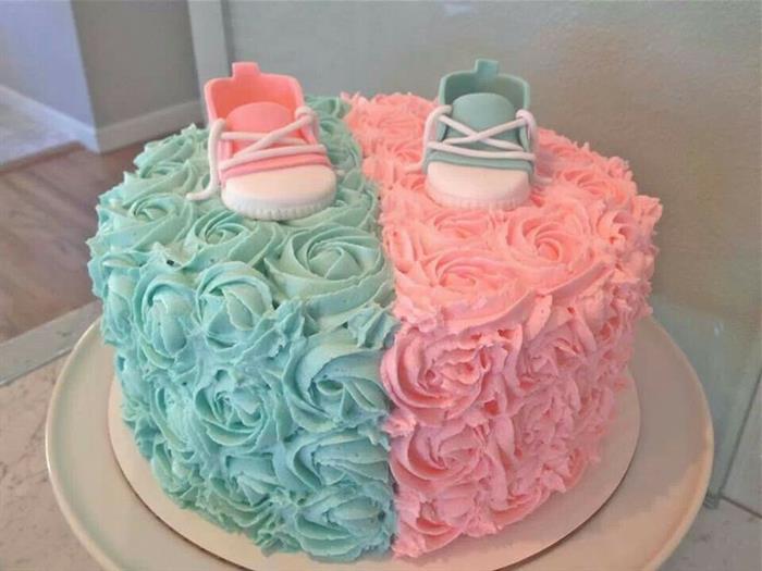 bolo de chá de bebe azul e rosa