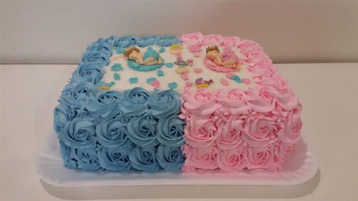 bolo para chá de bebê rosa e azul