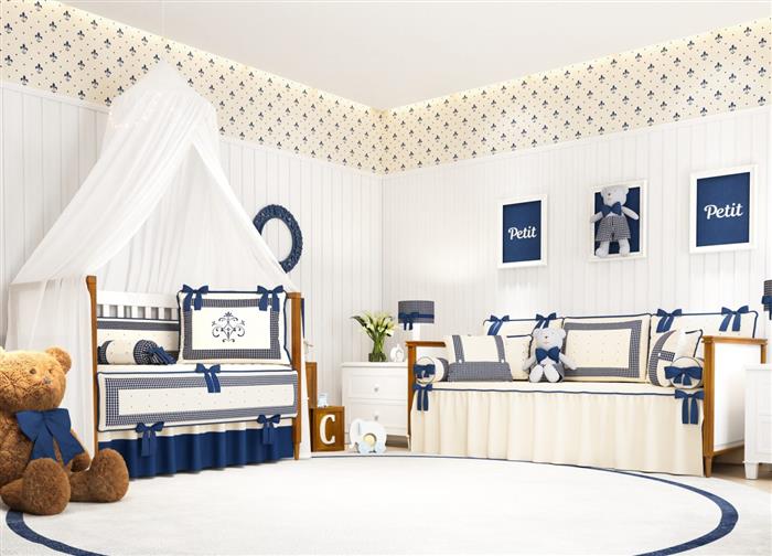 quarto de bebe azul marinho e bege