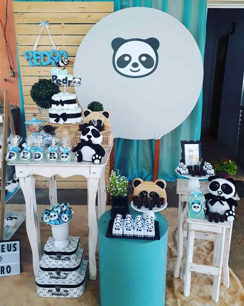 decoração de chá de fralda panda azul