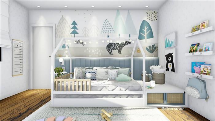 quarto de bebe masculino com papel parede