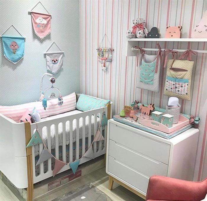 quarto de bebe feminino azul com rosa