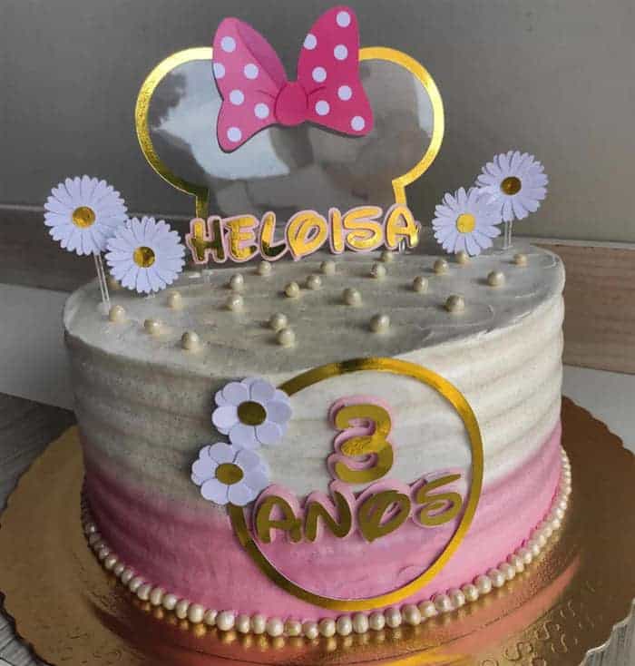 bolo minnie rosa com dourado