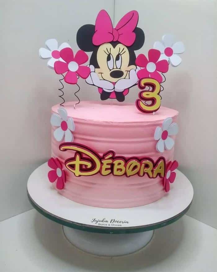 bolo minnie rosa com topper